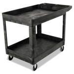 Rubbermaid Commercial Heavy-Duty Utility Cart with Lipped Shelves, Plastic, 2 Shelves, 500 lb Capacity, 25.78" x 45.25" x 33.25", Black View Product Image