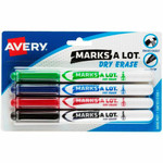 Avery Marks A Lot Pen-Style Dry Erase Markers - Bullet Marker Point - Erasable - Washable - Black, Red, Blue, Green Ink - Black, Red, Blue, Green, White Barrel Product Image 