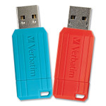 Verbatim PinStripe USB 2.0 Flash Drive, 64 GB, Caribbean Blue/Red, 2/Pack View Product Image