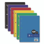 BAZIC Products Spiral Notebooks, 3-Subject, Medium/College Rule, Randomly Assorted Cover Color, (120) 10.5 x 8 Sheets View Product Image