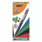 BIC 4-Color Pro Grip Multi-Color Ballpoint Pen, Retractable, Medium 1 mm, Black/Blue/Green/Red Ink, Black/Gray Barrel, Dozen View Product Image