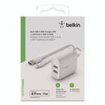 Belkin BOOST CHARGE Dual USB-A Wall Charger + Lightning to USB-A Cable, White View Product Image
