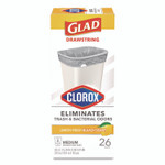 Glad Medium Drawstring Trash Bags with Clorox, 8 gal, Lemon Fresh Bleach Scent, 0.74 mil, 23" x 21.63", Gray, 26/Box Product Image