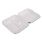 Eco-Products Vanguard Renewable and Compostable Sugarcane Clamshells, 3 Compartments, 8 x 8 x 3, White, 200/Carton View Product Image