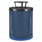 Global Industrial Outdoor Diamond Steel Trash Can, Rain Bonnet Lid, 36 gal, Blue View Product Image