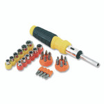 Great Neck Ratcheting Screw/Nut Driver Set, 34-Piece, Hex/Phillips/Slotted/Star Bits, Metric/SAE Sockets, 8" Long, Yellow/Black Handle View Product Image