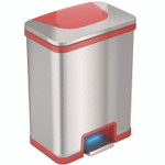 HLS Commercial Step Pedal-Sensor Trash Can, 13 gal, Plastic/Stainless Steel, Silver/Red Product Image