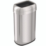 HLS Commercial Open Top Trash Can, Oval, 16 gal, Plastic/Stainless Steel, Silver View Product Image