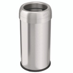 HLS Commercial Open Top Trash Can, Round, 16 gal, Plastic/Stainless Steel, Silver Product Image