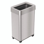 HLS Commercial Open Top Trash Can with Wheels, Rectangular, 16 gal, Plastic/Stainless Steel, Silver View Product Image