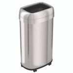 HLS Commercial Open Top Trash Can with Wheels, Oval, 16 gal, Plastic/Stainless Steel, Silver View Product Image