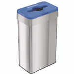 HLS Commercial Open Top Recycle Bin with Color-Coded Lid, 21 gal, Plastic/Stainless Steel, Silver/Blue Product Image