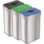 HLS Commercial Open Top Trash Can/Recycle Bin/Compost Bin w/Color-Coded Lids Set, 21 gal, Plastic/Stainless Steel, Silver/Black/Blue/Green View Product Image