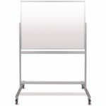 Luxor Mobile Magnetic Glass Dry Erase Board, 48" x 36", White Surface, Silver Aluminum Frame View Product Image