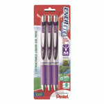 Pentel EnerGel RTX Deluxe Gel Pen, Retractable, Medium 0.7 mm, Purple Ink, Purple/Silver Barrel, 3/Pack Product Image