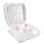 Plastifar Foam Hinged Lid Containers, 3-Compartment, 9 x 10 x 3, White, Foam, 200/Carton Product Image