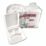 Plastifar Foam Hinged Lid Containers, 3-Compartment, 7.56 x 8.25 x 2.38, White, Foam, 200/Carton View Product Image