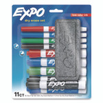 EXPO Low-Odor, Dry Erase 10-Color Marker and Eraser Set, Broad Chisel/Fine Bullet Tips, Assorted Colors, 11 Pieces/Set View Product Image