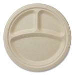 World Centric Fiber Plates, 3-Compartment, Paper, 9" dia, Natural, 1,000/Carton Product Image