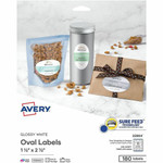 Avery Glossy White Oval Labels1" x 2" - Waterproof - 1 1/2" Width x 2 1/2" Length - Permanent Adhesive - Oval - Inkjet, Laser Product Image 