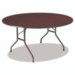 Iceberg OfficeWorks Wood Folding Table, Round, 60" x 29", Mahogany Top, Gray Base View Product Image
