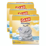 Glad ForceFlex Tall Kitchen Drawstring Trash Bags, Drawstring, 13 gal, Fresh Clean Scent, 10.19 x 9.81, Gray, 110/Roll, 3/Carton Product Image 