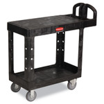 Rubbermaid Commercial Flat Shelf Utility Cart, Plastic, 2 Shelves, 500 lb Capacity, 19.19" x 37.88" x 33.33", Black View Product Image