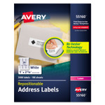 Avery Repositionable Address Labels w/SureFeed, Laser, 1 x 2.63, White, 3000/Box (AVE55160) View Product Image