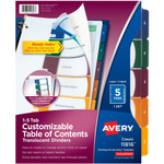 Avery Ready Index Customizable TOC Binder Dividers - 5 x Divider(s) - 1-5 - 5 Tab(s)/Set - 8.5" Divider Width x 11" Divider Length - 3 Hole Punched Product Image 