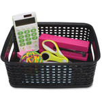 Advantus Plastic Weave Bins - 4" Height x 7.25" Width x 10" Depth - Desktop - Secure Grip - Black - Plastic Product Image 