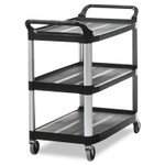 Rubbermaid Commercial Xtra Utility Cart with Open Sides, Plastic, 3 Shelves, 300 lb Capacity, 40.63" x 20" x 37.81", Black (RCP409100BLA) View Product Image