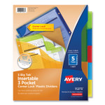Avery Insertable Big Tab Plastic Three-Pocket Corner Lock Dividers, 5-Tab, 11.13 x 9.25, Assorted, 1 Set (AVE11273) View Product Image