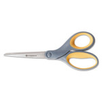 AbilityOne 5110016296578 SKILCRAFT Westcott Titanium Bonded Scissors, Non-Stick, 8" Long, 3.5" Cut Length, Straight Gray/Yellow Handle View Product Image