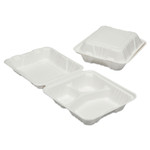 AbilityOne 7350016646905, SKILCRAFT Clamshell Hinged Lid ToGo Food Containers, 3 Compartments, 8 x 8 x 3, White, Paper, 200/Box View Product Image