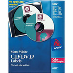 Avery Color Laser White Matte CD/DVD Labels - - HeightPermanent Adhesive - Laser - Matte - Matte White - Paper Product Image 