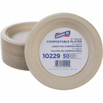 Genuine Joe 6" Compostable Plates - Breakroom, Office - Disposable - 6" Diameter - White, Natural - Sugarcane Body - (GJO10229) Product Image 