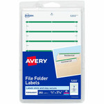 Avery File Folder Labels, White/Green, 2/3" x 3-7/16" , 252 (5203) - 3 7/16" Height x 21/32" Width - Permanent Adhesive - Rectangle - Laser, Inkjet - Green Product Image 