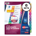 Avery Customizable TOC Ready Index Multicolor Tab Dividers, 10-Tab, 1 to 10, 11 x 8.5, White, Traditional Color Tabs, 6 Sets (AVE11188) View Product Image