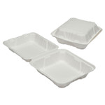 AbilityOne 7350016646908, SKILCRAFT Clamshell Hinged Lid ToGo Food Containers, 8 x 8 x 3, White, Paper, 200/Box Product Image 