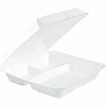 Dart 9-1/2" Triple-Compartment Foam Containers - White - Foam Body - 100/Pack Product Image 