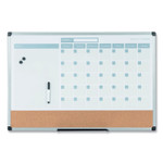 MasterVision 3-in-1 Planner Board, Monthly Planning/Scheduling Calendar, 24" x 18", Tan/White/Blue Surface, Satin Aluminum Frame View Product Image