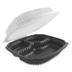 Anchor Packaging Culinary Lites Microwavable 3-Compartment Container, 26 oz/7 oz/7 oz, 10.56 x 9.98 x 3.19, Clear/Black, Plastic, 100/Carton (ANZ4699631) Product Image 