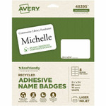 Avery Eco-friendly Premium Name Badge Labels - 2 21/64" Width x 3 3/8" Length - Removable Adhesive - Rectangle - Inkjet, Laser - Matte White - (AVE48395) Product Image 