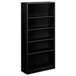 HON Brigade Steel Bookcase | 5 Shelves | 34-1/2"W | Black Finish - 5 Shelf(ves) - 71" Height x 34.50" Width x 12.62" Depth - Adjustable Shelf, Reinforced, Welded, Durable, Compact - Black - Steel (HONS72ABCP) Product Image 
