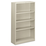 HON Metal Bookcase, Four-Shelf, 34.5w x 12.63d x 59h, Light Gray Product Image 