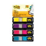 Post-it Flags - 35 x Bright Blue, 35 x Bright Pink, 35 x Bright Purple, 35 x Bright Yellow - 1/2" Flag/Note Width x 1 3/4" Flag/Note Length - Rectangle - Unruled - Yellow, Purple, Blue, Pink, Aqua (MMM6834AB) Product Image 