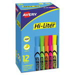 Avery Hi-Liter Desk-Style Highlighters - Chisel Marker Point - Washable - Fluorescent Yellow, Fluorescent Blue, Fluorescent Green, Fluorescent Orange, Fluorescent Pink Ink - Water Based - Plastic Tip (AVE98034) Product Image 