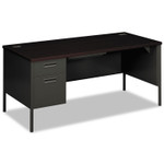 HON Metro Pedestal Desk - 29.5" Height x 66" Width x 30" Depth, x 1" Thickness Top - 2 x Box, File, Storage Drawer(s) - Double Pedestal on Left Side - Material: Steel - Finish: Mahogany Laminate, Charcoal (HONP3266LNS) Product Image 