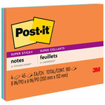 Post-it Super Sticky Notes - Energy Boost Color Collection - 180 - 6" Flag/Note Width x 8" Flag/Note Length - Rectangle - 45 Sheets per Pad Product Image 