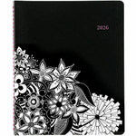 Cambridge FloraDoodle Premium Weekly Monthly Appointment Book, Black, White, Large - Large - Weekly, Monthly - 13 Month - January 2026 to January 2027 - 7:00 AM to 8:00 PM Product Image 